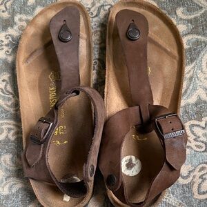 Birkenstock Brown Suede Thong Sandals with Buckle